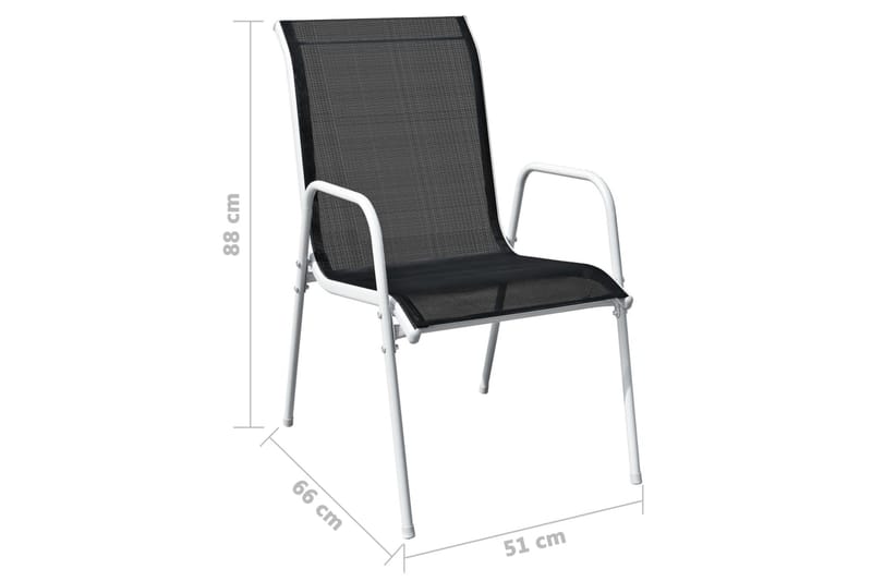 Stapelbara trädgårdsstolar 2 st stål och textilen svart - Vit - Balkongstol - Matstol & karmstol utomhus