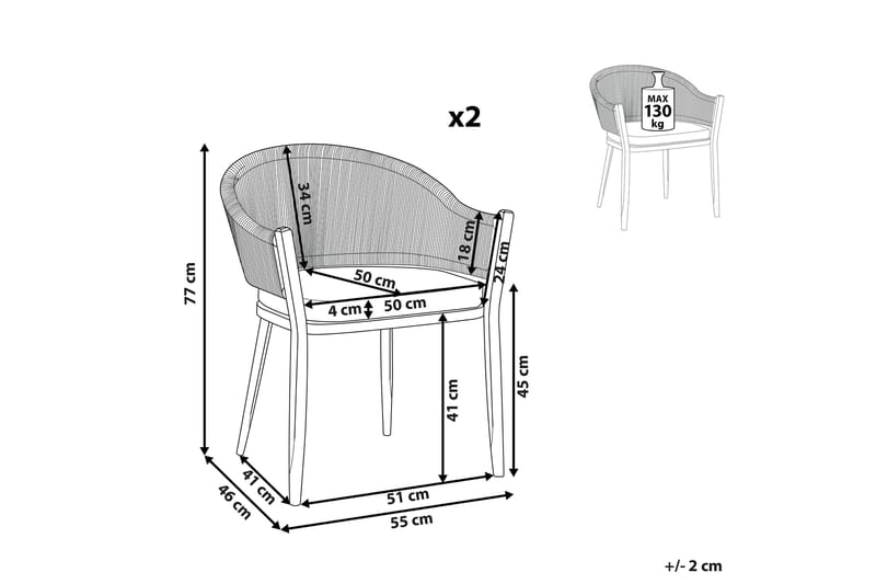 Trädgårdsstol 2 st grå MILETO - Grå - Balkongstol - Matstol & karmstol utomhus