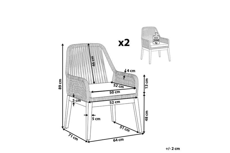 Trädgårdsstol 2 st grå OLBIA - Svart - Balkongstol - Matstol & karmstol utomhus