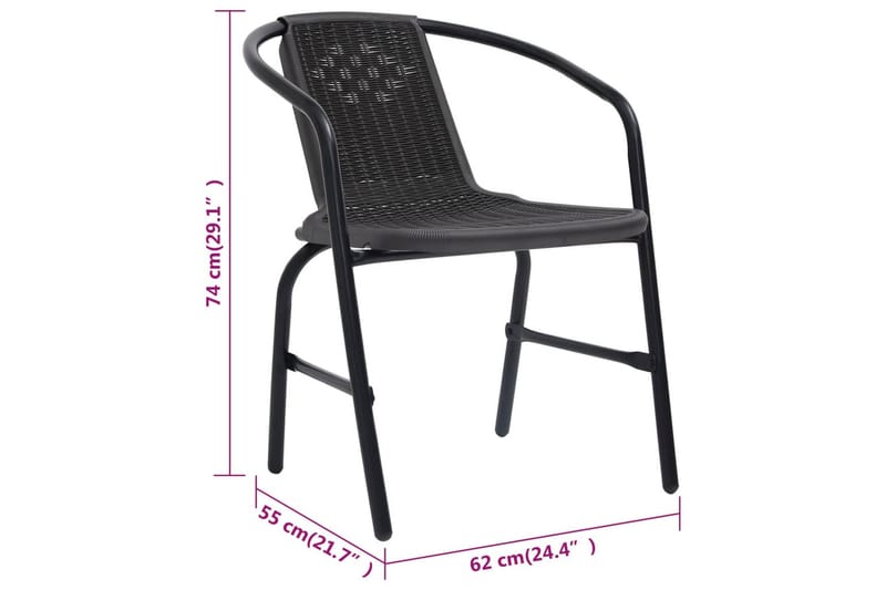 Trädgårdsstolar 4 st plastrotting och stål 110 kg - Svart - Balkongstol - Matstol & karmstol utomhus