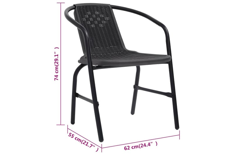 Trädgårdsstolar 8 st plastrotting och stål 110 kg - Svart - Balkongstol - Matstol & karmstol utomhus