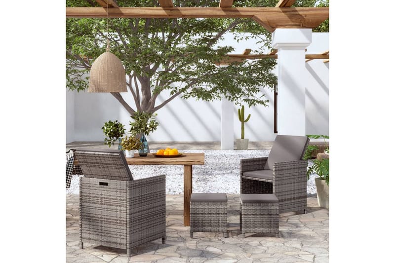 Trädgårdsstolar och pallar 4 delar konstrotting grå - Grå - Balkongstol - Matstol & karmstol utomhus
