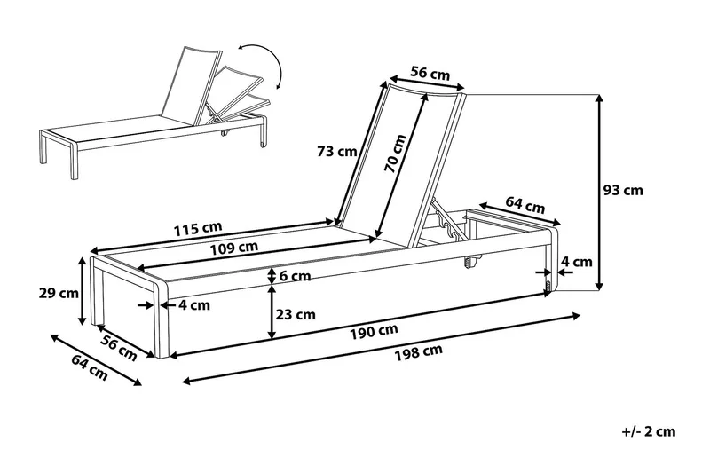 Fossato Solsäng 64|198 cm - Svart - Utemöbler & utemiljö - Utestol & trädgårdsstol - Solsäng & solvagn