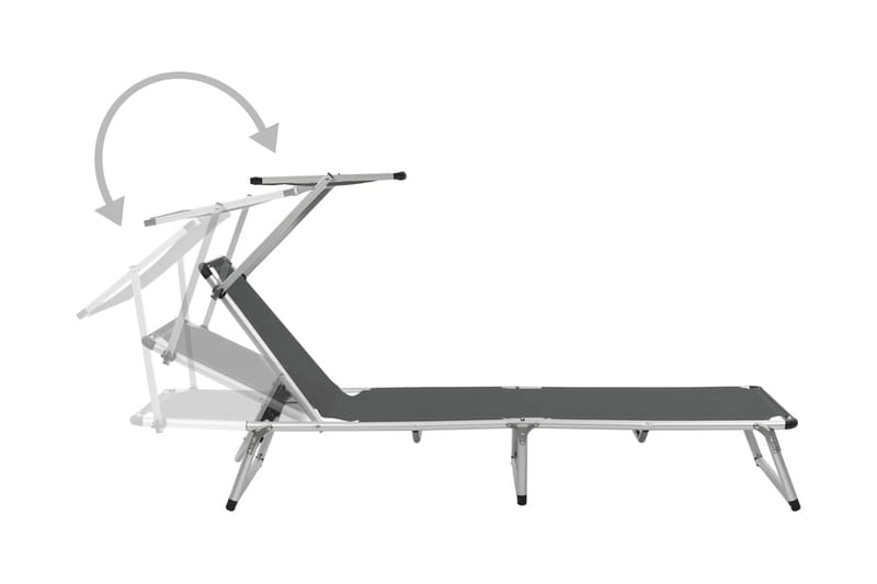 Hopfällbara solsängar med tak 2 st aluminium och textilen gr - Grå - Solsäng & solvagn