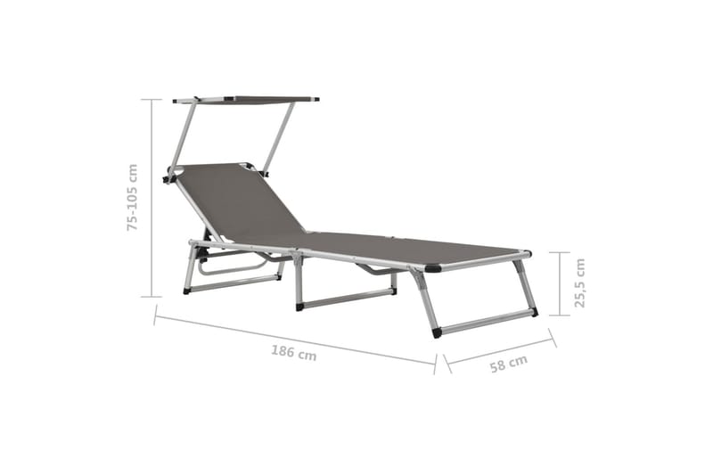 Hopfällbara solsängar med tak 2 st aluminium och textilen gr - Grå - Solsäng & solvagn