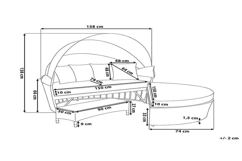 Lu| Solsäng 150|158 cm - Grå - Utemöbler & utemiljö - Loungemöbler - Solbädd