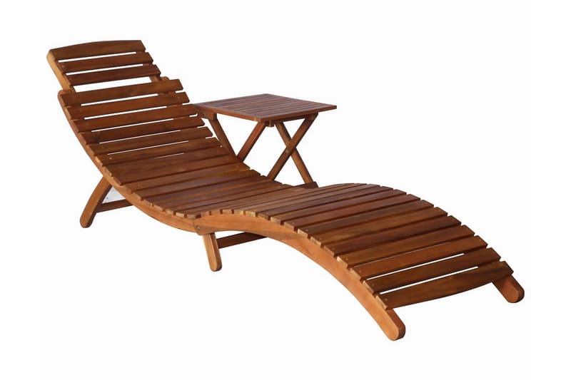 Solsäng med bord massivt akaciaträ brun - Brun - Solsäng & solvagn