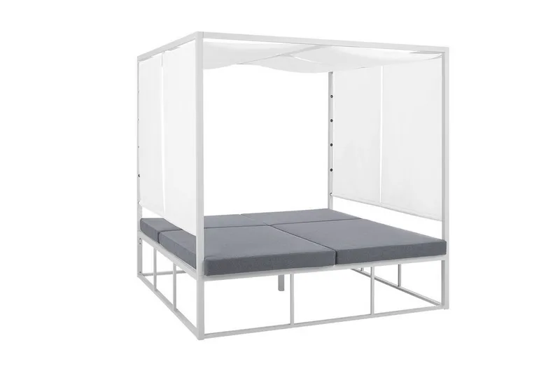 Solsäng med sänghimmel vit/grå PALLANZA - Vit - Utemöbler & utemiljö - Loungemöbler - Solbädd