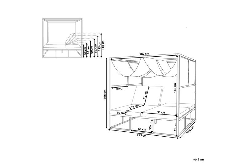Solsäng med sänghimmel vit/grå PALLANZA - Vit - Utemöbler & utemiljö - Loungemöbler - Solbädd