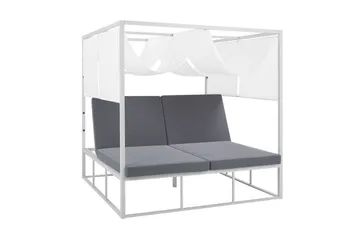 Solsäng med sänghimmel vit/grå PALLANZA - Vit - Utemöbler & utemiljö - Utestol & trädgårdsstol - Solsäng & solvagn