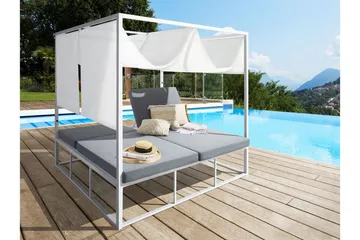 Solsäng med sänghimmel vit/grå PALLANZA - Vit - Utemöbler & utemiljö - Utestol & trädgårdsstol - Solsäng & solvagn