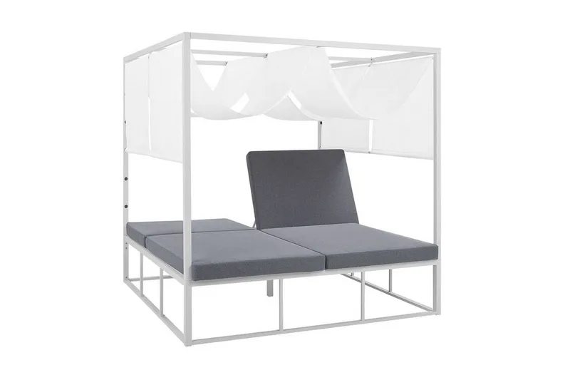 Solsäng med sänghimmel vit/grå PALLANZA - Vit - Utemöbler & utemiljö - Loungemöbler - Solbädd