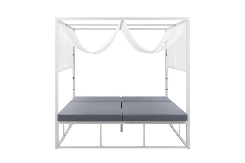 Solsäng med sänghimmel vit/grå PALLANZA - Vit - Utemöbler & utemiljö - Utestol & trädgårdsstol - Solsäng & solvagn