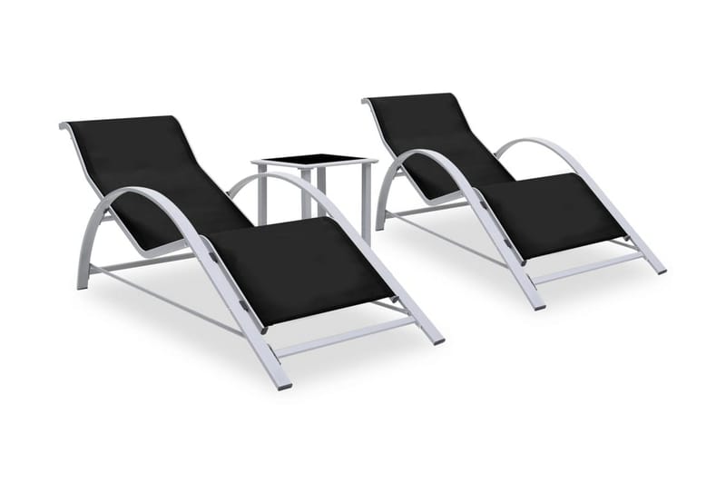 Solsängar 2 st med bord aluminium svart - Svart - Solsäng & solvagn