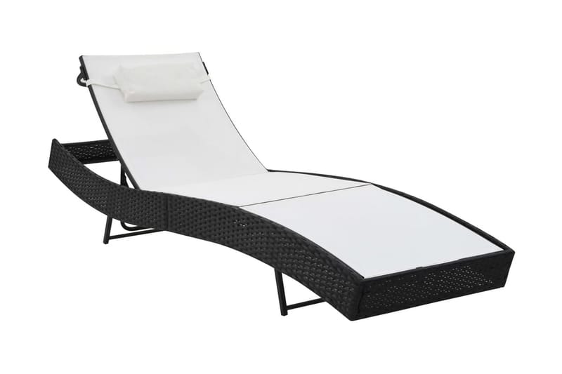 Solsängar 2 st med bord konstrotting och textilene svart - Flerfärgad - Solsäng & solvagn