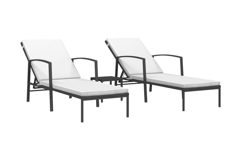 Solsängar 2 st med bord konstrotting svart - Solsäng & solvagn