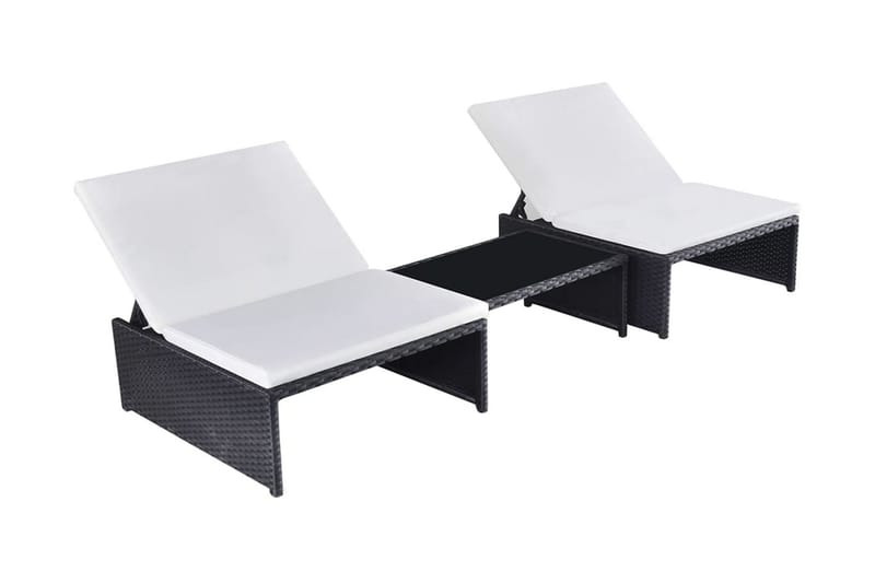 Solsängar 2 st med bord konstrotting svart - Svart - Solsäng & solvagn