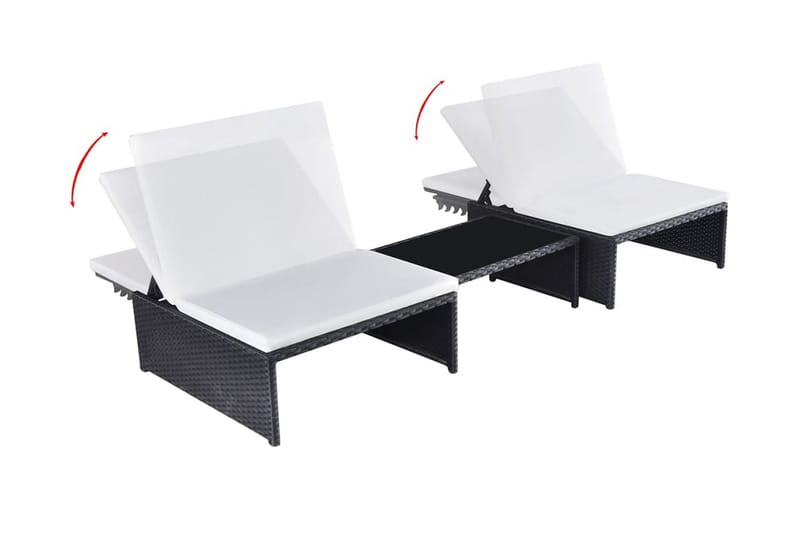 Solsängar 2 st med bord konstrotting svart - Svart - Solsäng & solvagn