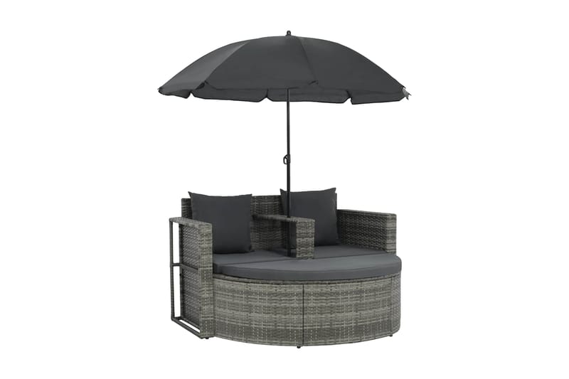 Trädgårdssoffa 2-sits med dynor & parasoll konstrotting grå - Grå - Solbädd