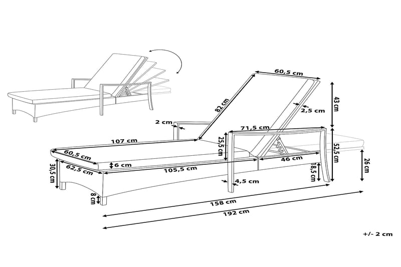 Vasto Solsäng 60,5|192 cm - Grå/brun - Utemöbler & utemiljö - Utestol & trädgårdsstol - Solsäng & solvagn