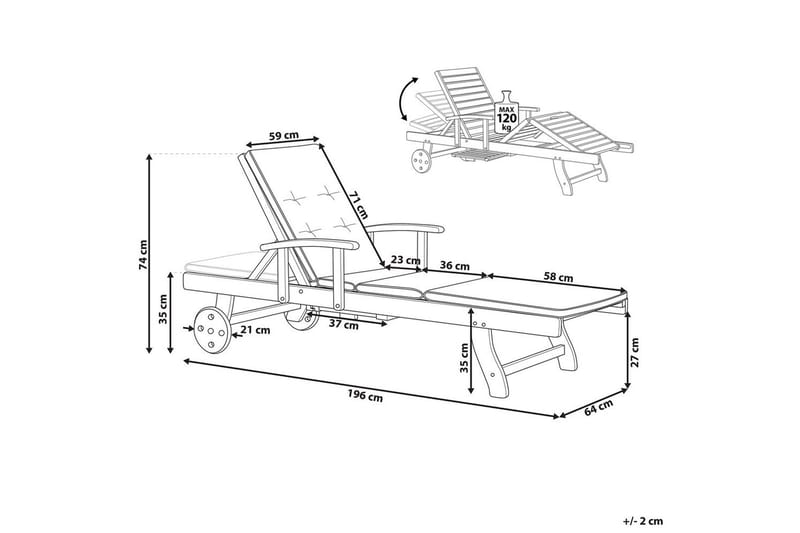 Solsäng Toscana - Mörk trä, blå, beige - Utemöbler & utemiljö - Utestol & trädgårdsstol - Solsäng & solvagn