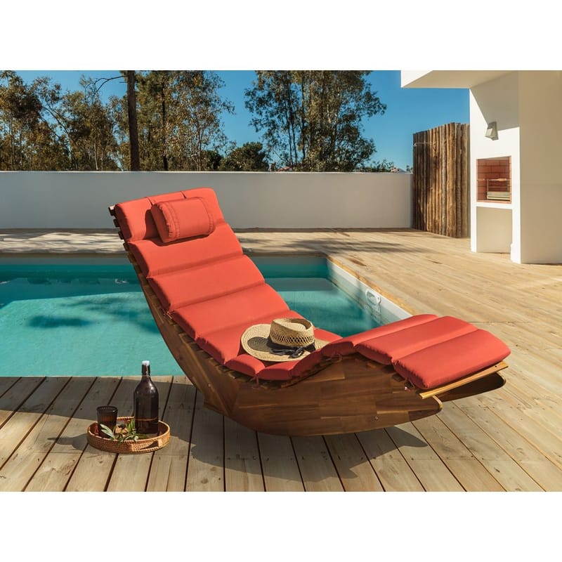 Solstol Brescia Premium - Ljus trä, röd - Utemöbler & utemiljö - Utestol & trädgårdsstol - Solstol