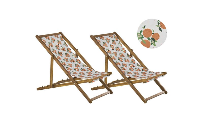 Solstol set om 2 Anzio - ljust trä/off-white apelsinmönster - Utemöbler & utemiljö - Utestol & trädgårdsstol - Solstol