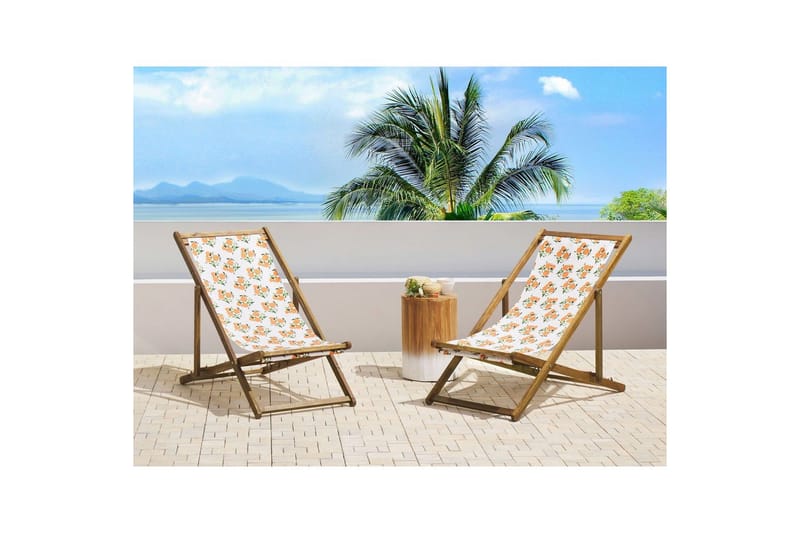 Solstol set om 2 Anzio - ljust trä/off-white apelsinmönster - Utemöbler & utemiljö - Utestol & trädgårdsstol - Solstol