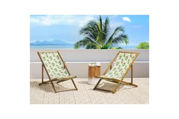 Solstol set om 2 Anzio - ljust trä/off-white blommigt mönster - Utemöbler & utemiljö - Utestol & trädgårdsstol - Solstol