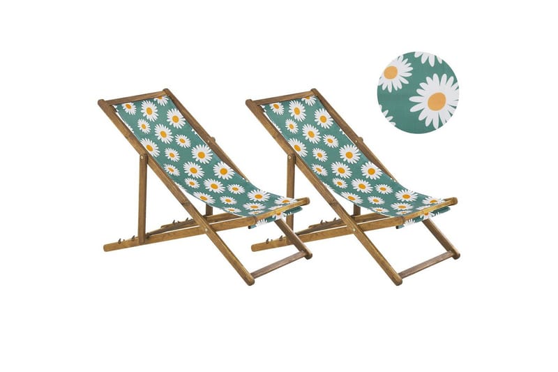 Solstol set om 2 Anzio - ljust trä/off-white kamomillmönster - Utemöbler & utemiljö - Utestol & trädgårdsstol - Solstol