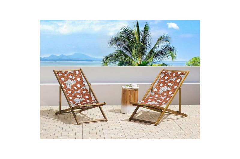 Solstol set om 2 Anzio - ljust trä/off-white vallmomönster - Utemöbler & utemiljö - Utestol & trädgårdsstol - Solstol