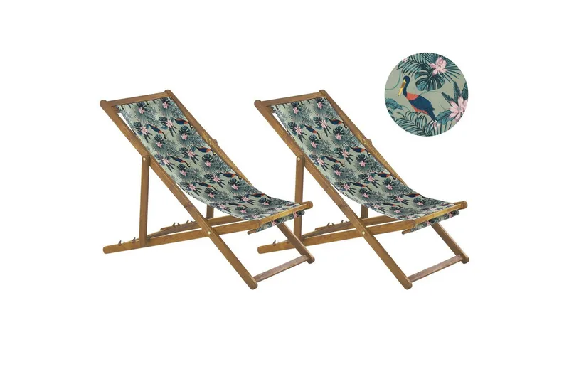 Solstol set om 2 Anzio - ljust trä/off-white pelikanmönster - Utemöbler & utemiljö - Utestol & trädgårdsstol - Solstol