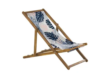 Solstol set om 2 Anzio - ljust trä/off-white/blå palmbladsmönster - Utemöbler & utemiljö - Utestol & trädgårdsstol - Solstol