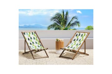 Solstol set om 2 Anzio - ljust trä/off-white/grön lövmönster - Utemöbler & utemiljö - Utestol & trädgårdsstol - Solstol