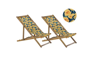 Solstol set om 2 Anzio - ljust trä/off-white/gul blommigt mönster - Utemöbler & utemiljö - Utestol & trädgårdsstol - Solstol