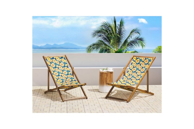 Solstol set om 2 Anzio - ljust trä/off-white/gul blommigt mönster - Utemöbler & utemiljö - Utestol & trädgårdsstol - Solstol