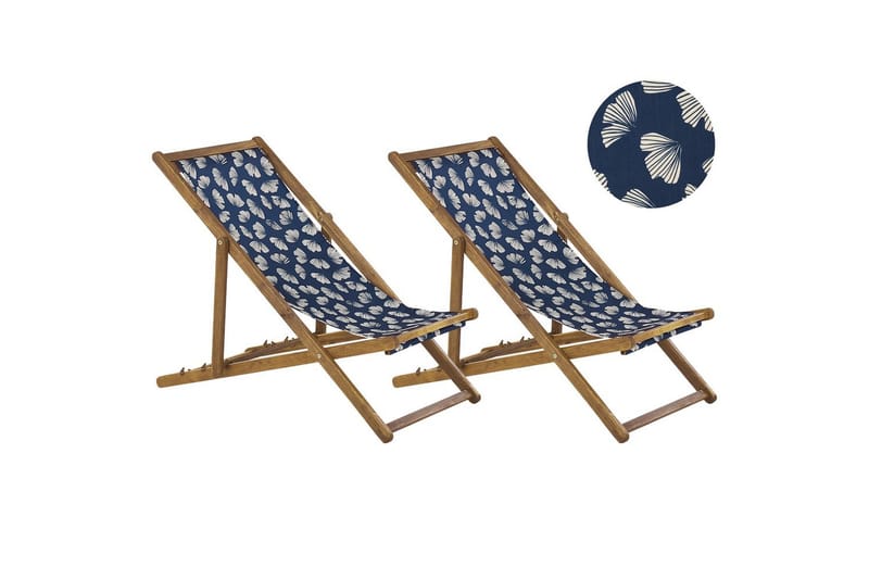 Solstol set om 2 Anzio - ljust trä/off-white/marinblå blommigt mönster - Utemöbler & utemiljö - Utestol & trädgårdsstol - Solstol