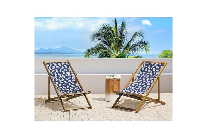 Solstol set om 2 Anzio - ljust trä/off-white/marinblå blommigt mönster - Utemöbler & utemiljö - Utestol & trädgårdsstol - Solstol