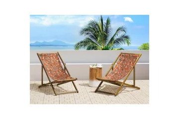 Solstol set om 2 Anzio - ljust trä/off-white/röd blommigt mönster - Utemöbler & utemiljö - Utestol & trädgårdsstol - Solstol