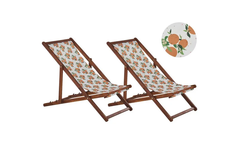 Solstol set om 2 Anzio - mörkt trä/off-white/ apelsinmönster - Utemöbler & utemiljö - Utestol & trädgårdsstol - Solstol