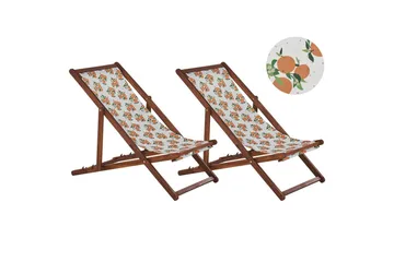 Solstol set om 2 Anzio - mörkt trä/off-white/ apelsinmönster - Utemöbler & utemiljö - Utestol & trädgårdsstol - Solstol