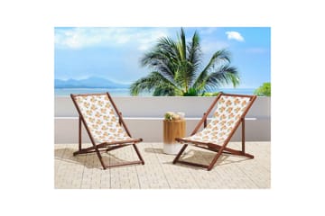 Solstol set om 2 Anzio - mörkt trä/off-white/ apelsinmönster - Utemöbler & utemiljö - Utestol & tr ädgårdsstol - Solstol