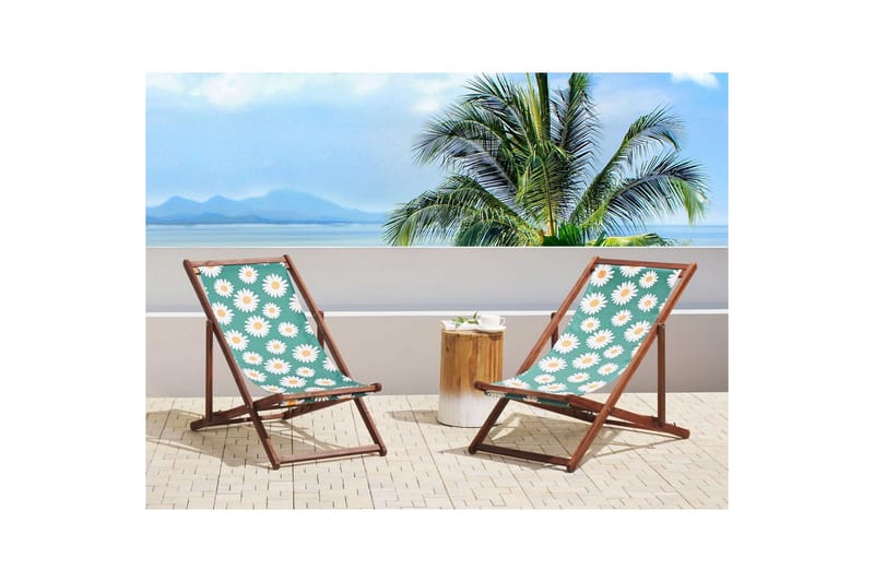 Solstol set om 2 Anzio - mörkt trä/off-white kamomillmönster - Utemöbler & utemiljö - Utestol & trädgårdsstol - Solstol