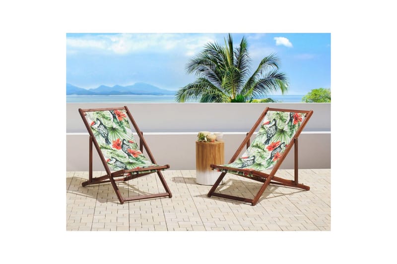 Solstol set om 2 Anzio - mörkt trä/off-white tukanmönster - Utemöbler & utemiljö - Utestol & trädgårdsstol - Solstol