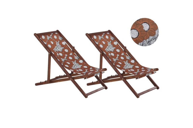 Solstol set om 2 Anzio, mörkt trä/off-white vallmomönster