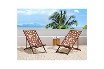 Solstol set om 2 Anzio - mörkt trä/off-white vallmomönster - Utemöbler & utemiljö - Utestol & trädgårdsstol - Solstol