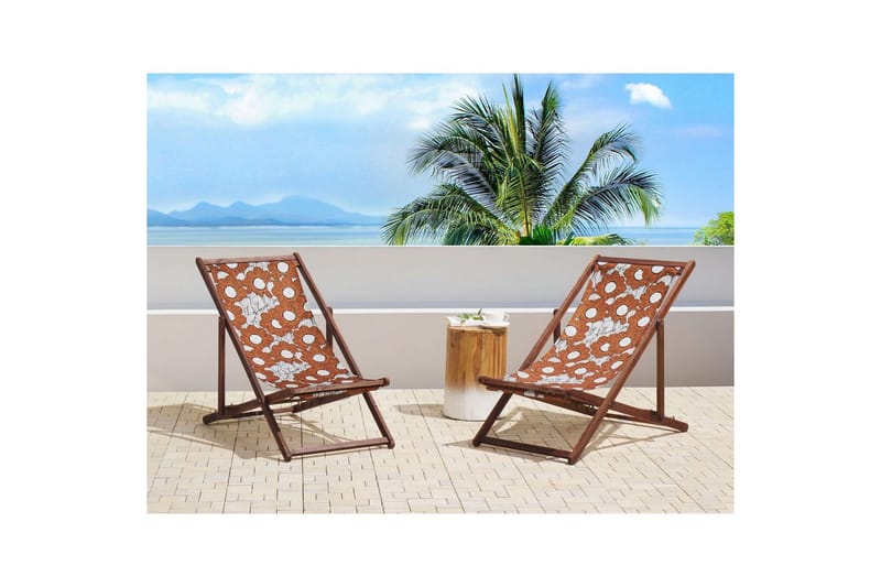 Solstol set om 2 Anzio - mörkt trä/off-white vallmomönster - Utemöbler & utemiljö - Utestol & trädgårdsstol - Solstol