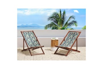 Solstol set om 2 Anzio - mörkt trä/off-white pelikanmönster - Utemöbler & utemiljö - Utestol & trädgårdsstol - Solstol