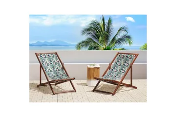 Solstol set om 2 Anzio - mörkt trä/off-white pelikanmönster - Utemöbler & utemiljö - Utestol & trädgårdsstol - Solstol