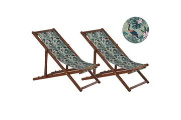 Solstol set om 2 Anzio - mörkt trä/off-white pelikanmönster - Utemöbler & utemiljö - Utestol & trädgårdsstol - Solstol